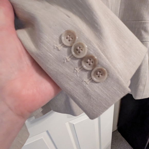 Ann Taylor Linen Blend Suit Set Beige Blazer Jacket Pants Workwear Career - Picture 4 of 9